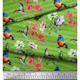thumbnail image 3 of Soimoi Moss Georgette Fabric Stripe,Birds & Anemone Floral Printed Fabric 1 Yard 42 Inch Wide, 3 of 3