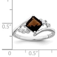thumbnail image 2 of 925 Sterling Silver Polished Rhodium Smokey Quartz and Diamond Ring Size 6 Measures 2mm Wide - Ring for Women, 2 of 2
