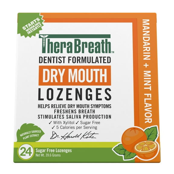 TheraBreath Dry Mouth Dentist Formulated Sugar-Free Lozenges, Mandarin Mint, 24 Count