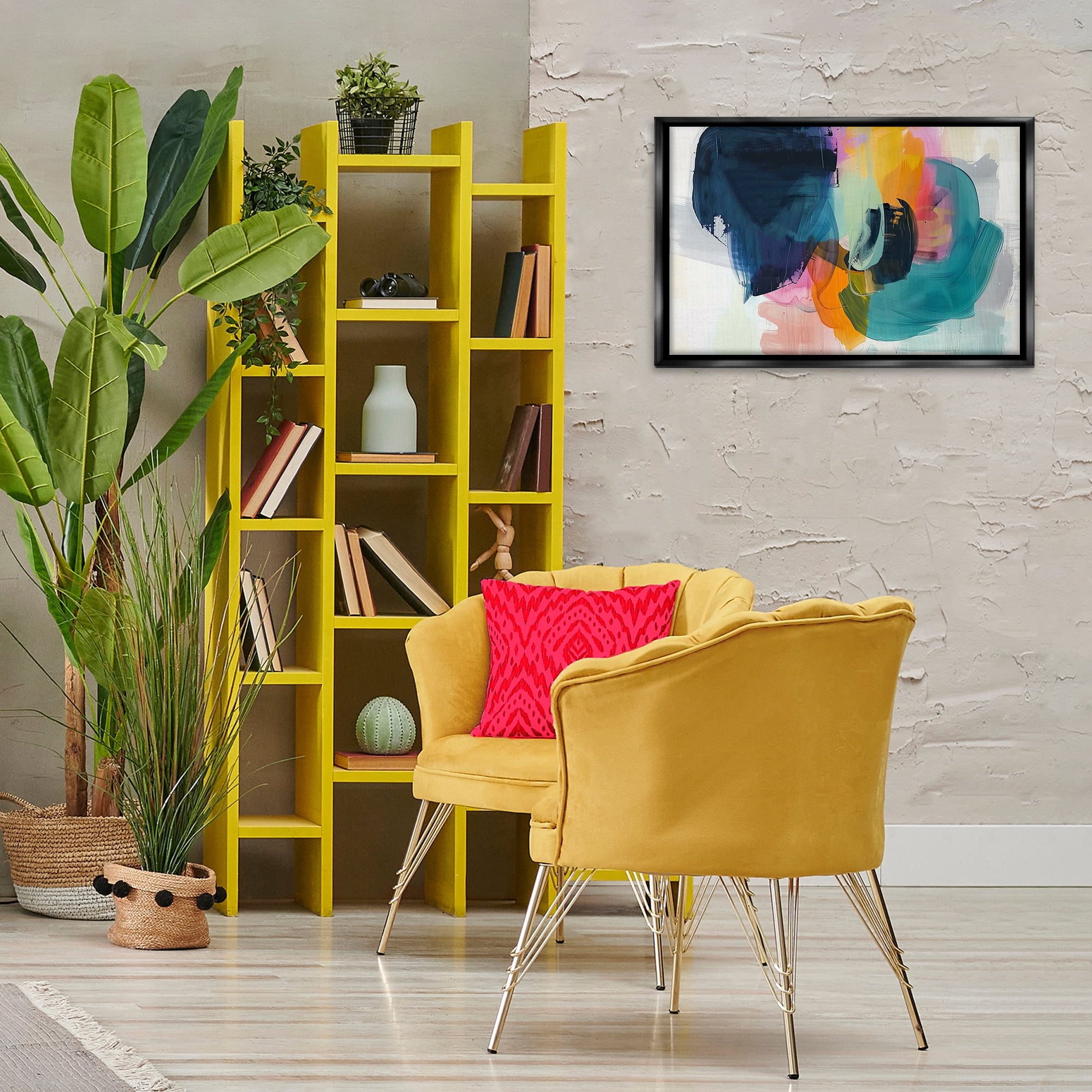 Stupell Industries Bold Hue Paint Strokes Abstract Painting Black Floater Framed Canvas Art Print Wall Art, 25 x 17