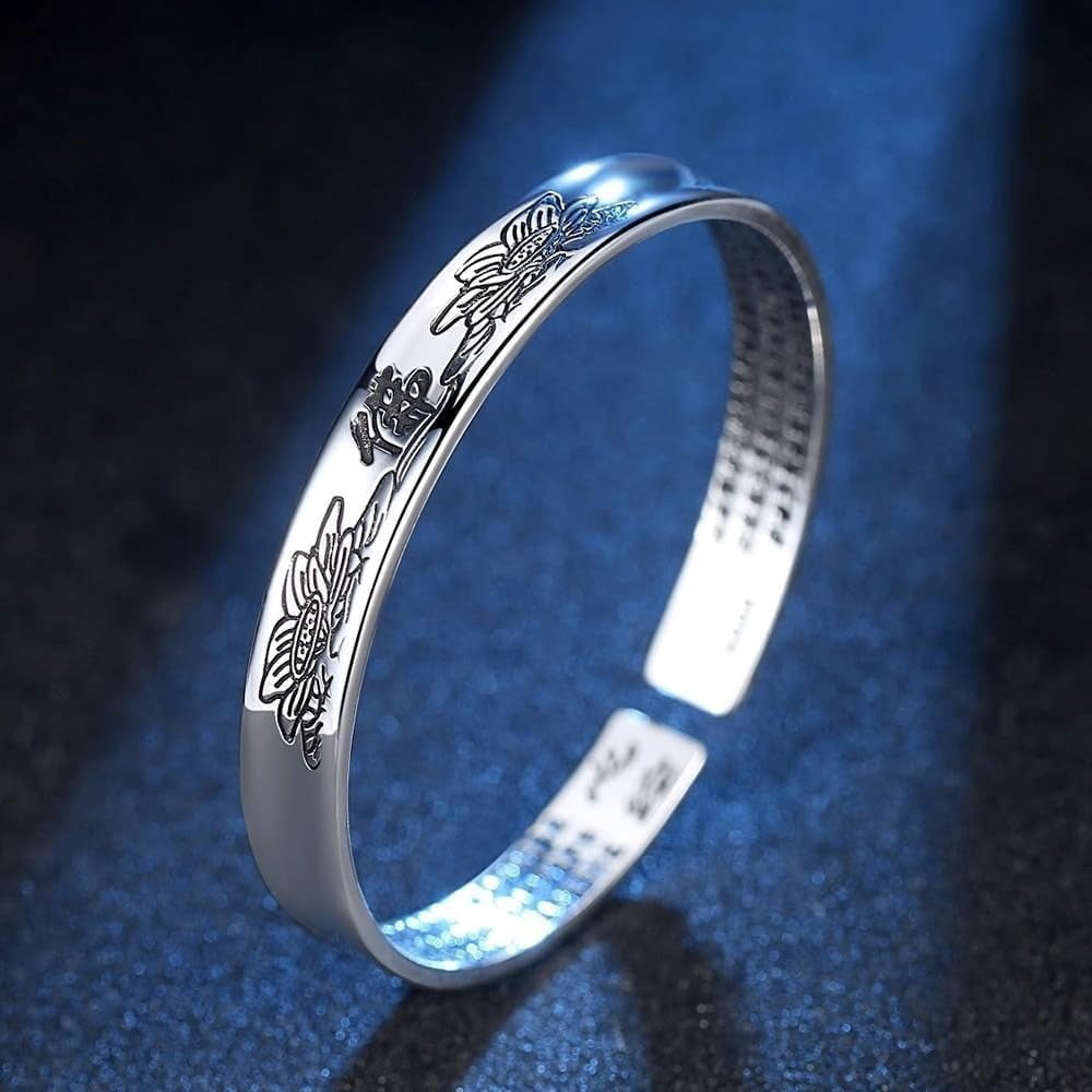 Retro 999 Silver Feng Shui Bracelet, Tibetan Buddhist Pixiu Bracelet for Men Women, Heart Sutra Mantras Amulet Exorcism Jewelry, Wealth Protection, Ward Off Evil Spirits Bracelet