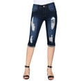 thumbnail image 1 of 2Luver, Women's, Stretchy 5 Pocket Skinny Ripped Capri Jeans, Dark Denim, 9, 1 of 3