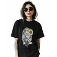 thumbnail image 2 of Women's T-Shirts, Lion Sunflower Hand Drawn Cotton Crewneck Tee Short Sleeve Casual Tops Loose Graphic T-Shirt Black, L, 2 of 7