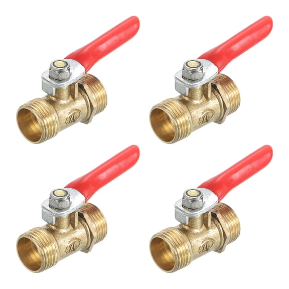 4Pack Brass Water Mini Ball Valve Shut Off Switch, G3/8" Male x G3/8" Male, 180 Degree