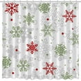 thumbnail image 3 of Winter Christmas Shower Curtain Snowflake Shower Curtain Ren and Green Snowflakes Xmas New Year Bathroom Decor Washable Durable Fabric Bathroom Curtains 72x72 in, 3 of 6