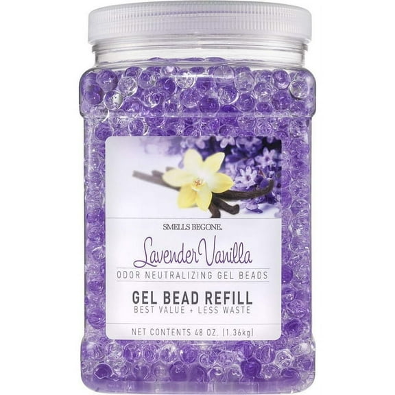 SMELLS BEGONE Odor Eliminator Gel Bead Refill Air Freshener Essential Oils Lavender Vanilla Scent