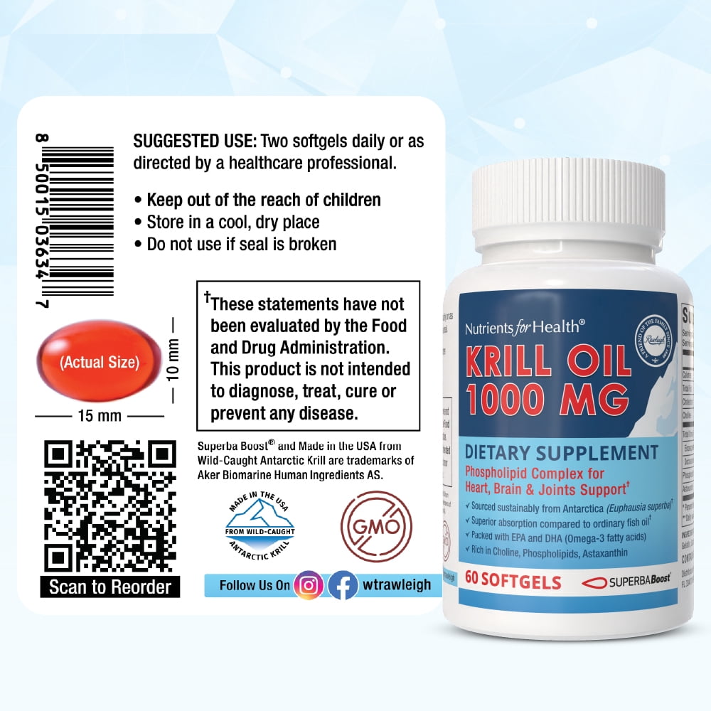 Rawleigh Superba Boost Krill Oil 1000 mg Softgels for Heart Brain & Joint Health, 60 Count
