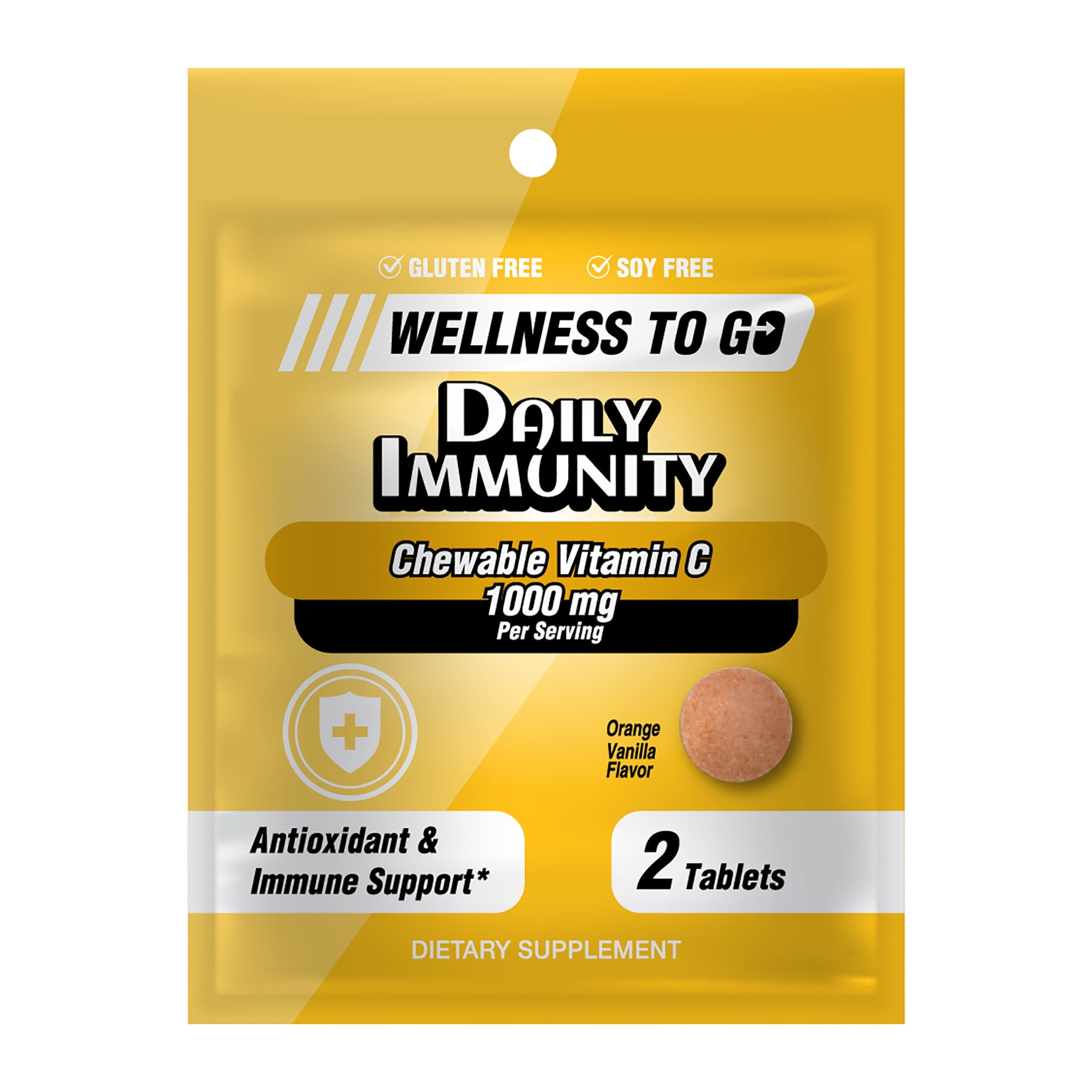 Wellness To Go Chewable Vitamin C 1000 mg - Daily Immunity, Antioxidant & Immune Support, Essential Nutrient, Orange Vanilla Flavor, 12 Individual Pouches