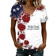 thumbnail image 2 of Iaqnaocc 4th Of July Outfits for Women Independence Day V Neck Short Sleeve 250 Anniversary Usa Flag Patriotic USA Flag Floral Print Tee Shirts American Flag Freedom Tee Tops Pink XXL, 2 of 4