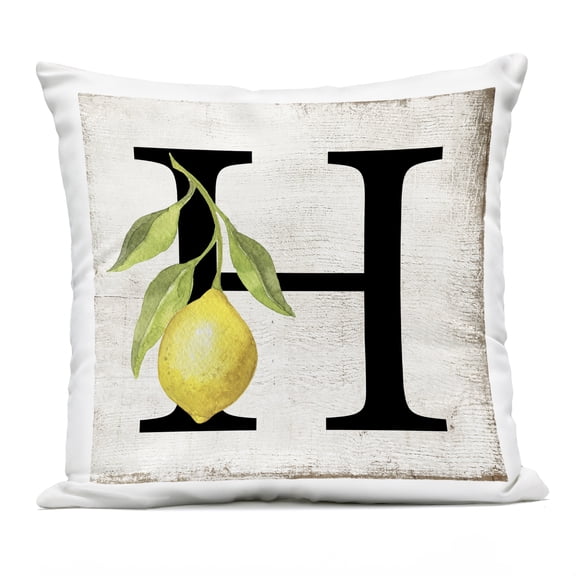 Stupell Industries - H with Lemon Letter Outdoor Printed Pillow 18" x 18" by Creatif Belle
