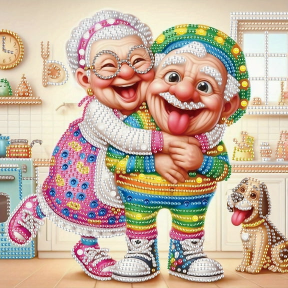 5D DIY diamond art painting kit, happy couple special shape diamond canvas, namely can relieve stress relaxation and can be used for home wall decoration