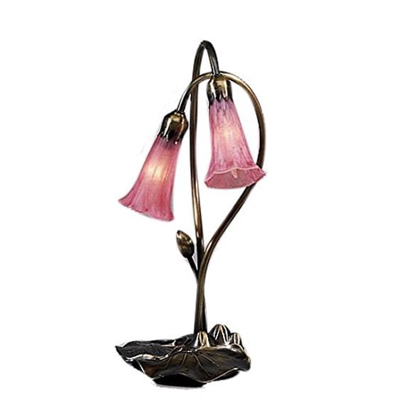 16"H Pink Pond Lily 2 Lt Accent Lamp