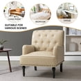 thumbnail image 2 of Faux Leather Tufted Armchair & Accent Chair with Wooden Turned Legs, Beige, 2 of 6