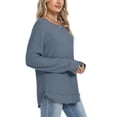 thumbnail image 6 of Waffle Knit Tunic Tops For Women Fall Long Sleeve Shirts Curved Hem Crew Neck Loose Fit Fashion Clothing Outfits Plus Size Casual Comfy Blue L, 6 of 7