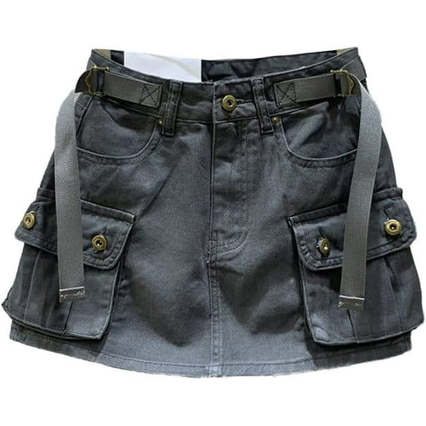Faldas tipo cargo de mezclilla para mujer, a la moda 2023, falda corta de mezclilla tipo cargo, ropa Y2k Gris G Gris G Xishao ropa