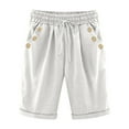 thumbnail image 4 of Lenpel Bermuda Shorts for Women Elastic High Waisted Drawstring Side Button Knee Length Shorts Summer Casual Shorts with Pockets, 4 of 5