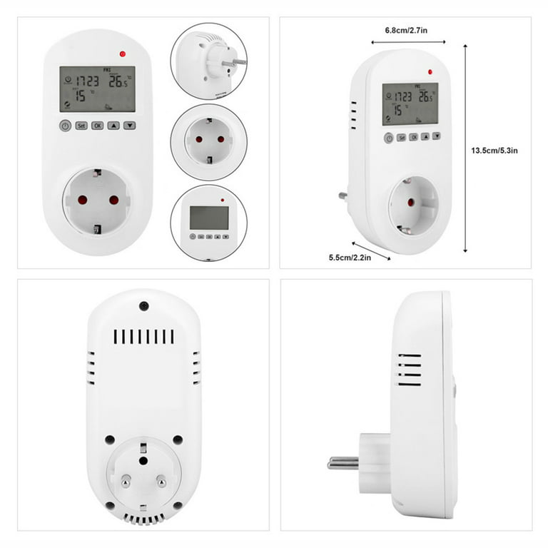 WiFi Plug-in Thermostat Smart Plug-In Programmable Thermostat Wireless  Thermostat Outlet LCD Display Temperature Controller Smart Life APP Remotes  Control Intelligent Power Plug Switch for R 