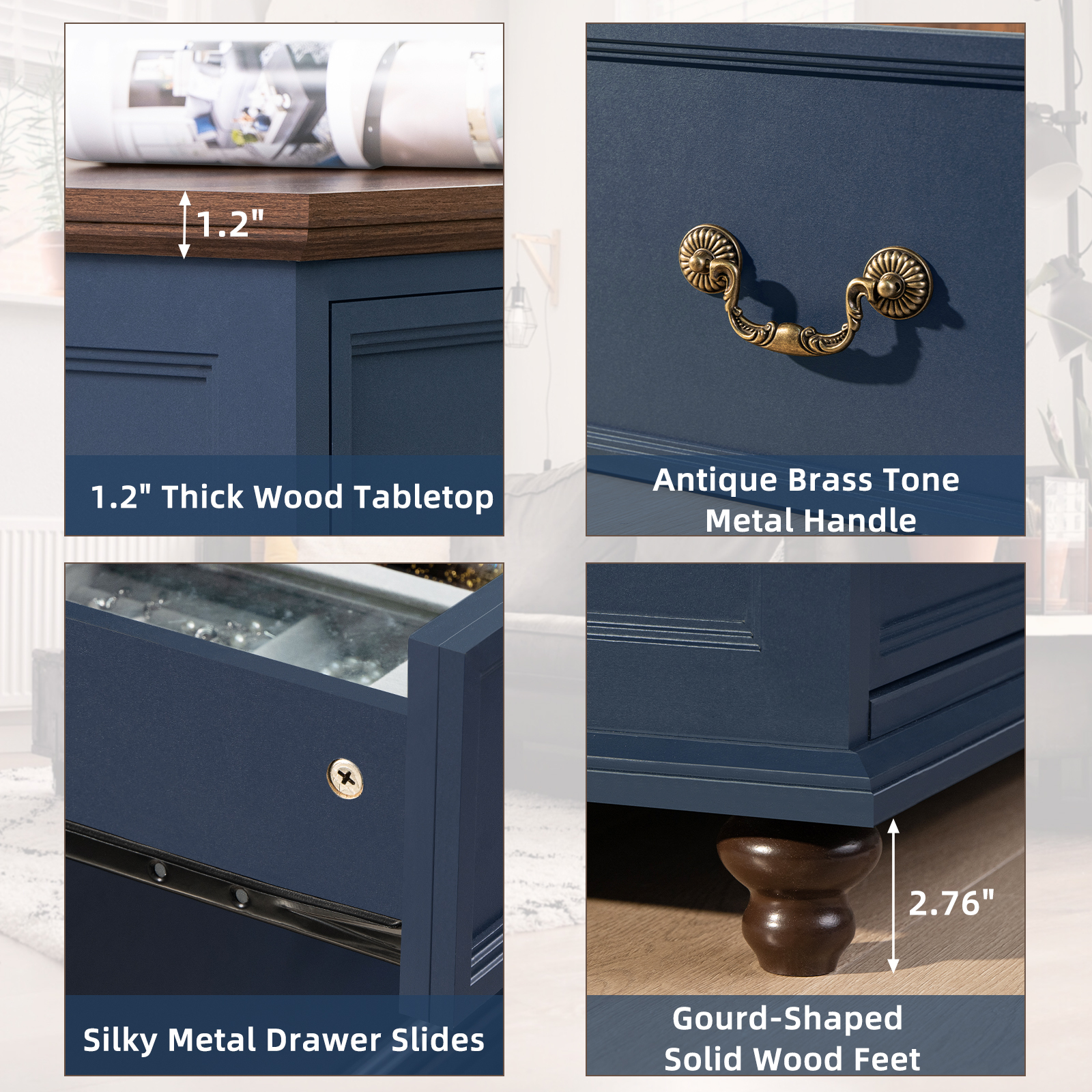 Joaxswe 7 Drawer Dresser for Bedroom, 54" Wide Dresser Organizer Chest of Drawers for Nursery Dark Blue
