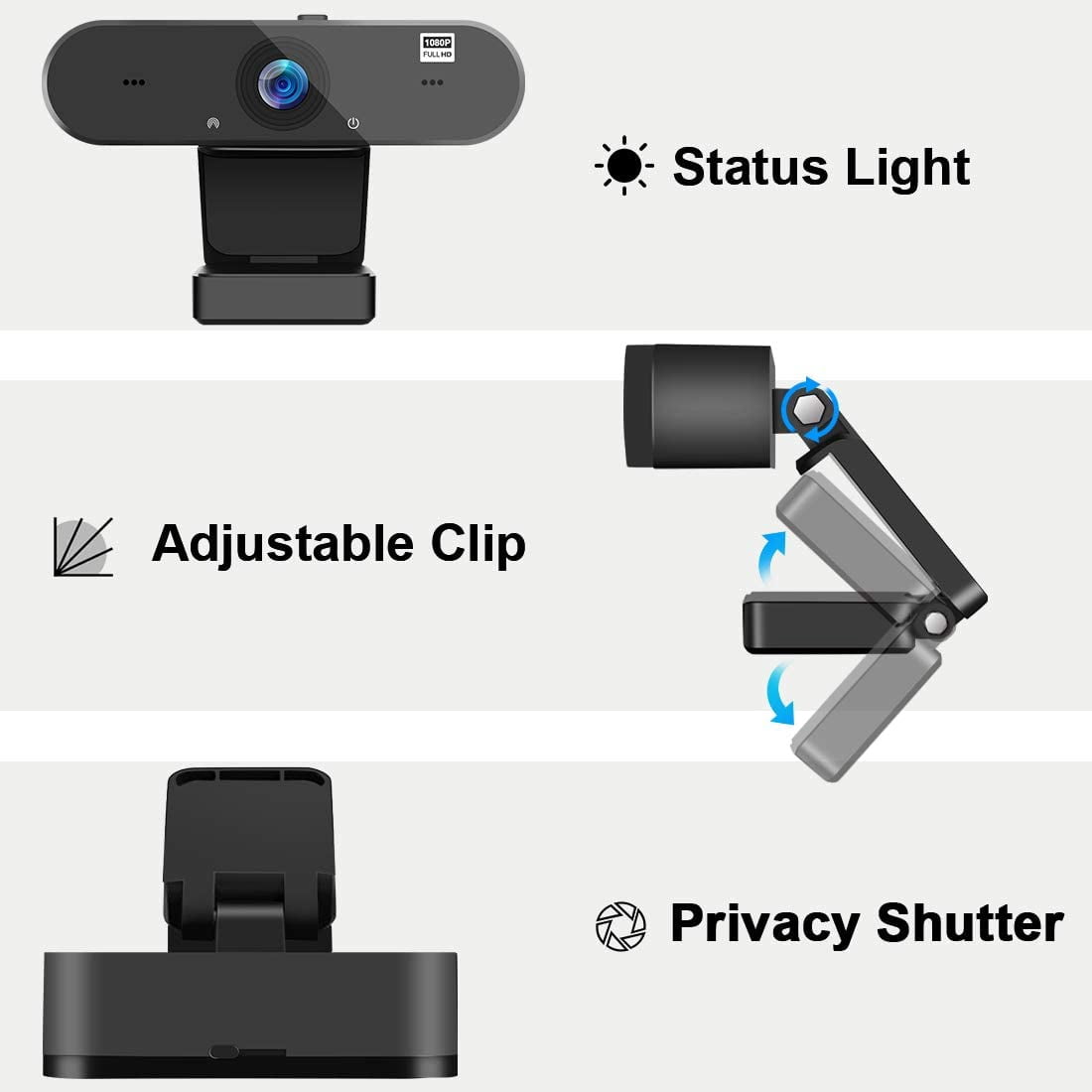 Webcam with Microphone,Portable 1080P Full HD Streaming Webcam with Wide Angle, Auto Noise Cancellation and Privercy Cover USB Webcam for Desktop/Laptop/Computer