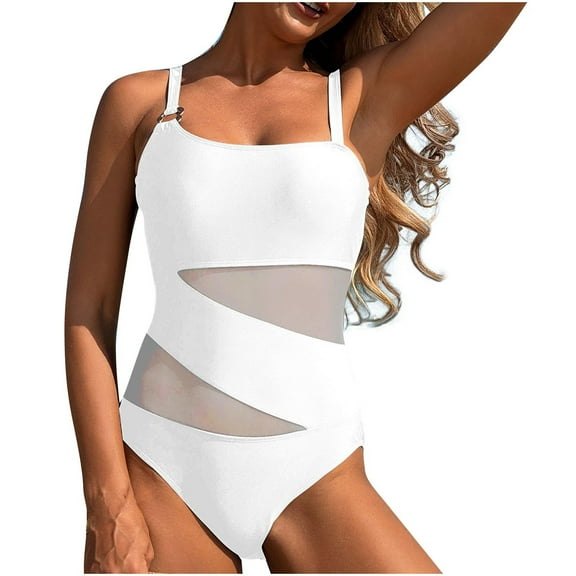 Puntoco Swimsuit for women 2025 Women's One Piece Swimsuit Crisscross Tummy Control Bathing Suit High Waisted Ruched Classic Retro Swimwear White 16-18(XL)