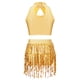 thumbnail image 4 of Traje de baile latino de Samba para niños y niñas, traje de baile con lentejuelas, Top con cuello Halter calado, pantalones cortos con flecos y lentejuelas, 4 of 5