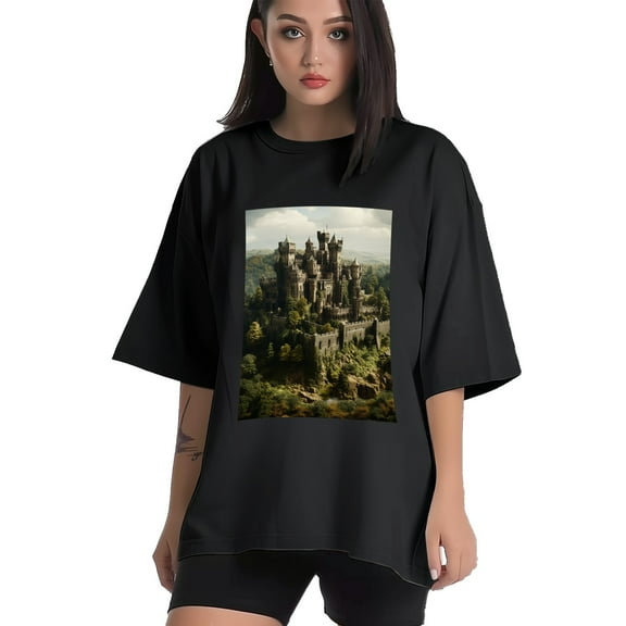 Plus Size Shirt for Women Black Tops for Women Short Sleeves Shirt for Women Castle (55） T Shirt Crewneck Shirt for Women XS
