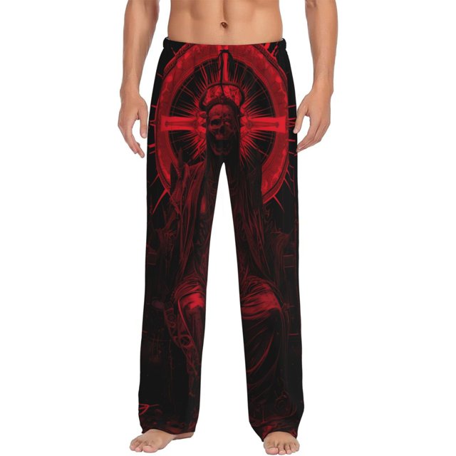 Balery Red Gothic Skeleton Throne Pantalones de pijama para hombre, pijama ultraligero, pantalón de descanso-XX-Large