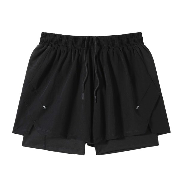 Pantalones cortos de running para hombre con doble capa - Nylon spandex de secado rápido, bolsillo para el teléfono - 3/4 de largo para atletismo