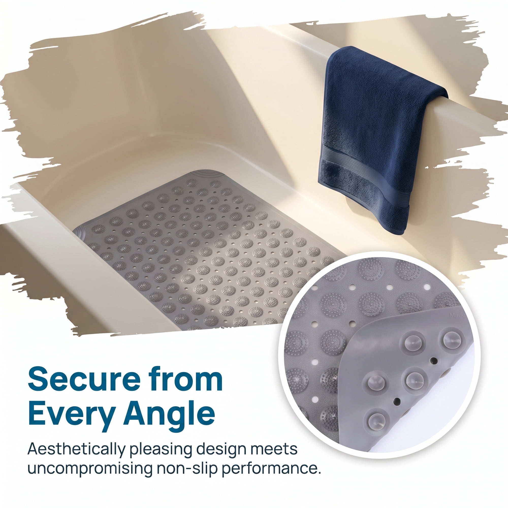 Unique Bargains Non Slip Quick Dry Machine Washable Bath Tub Mat Grey 32" x 16"
