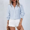 thumbnail image 4 of Women's Ruffle Cuff Striped Boyfriend Shirt Casual Collar Long Sleeve Oversized Button Shirt Top, 4 of 8