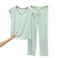 thumbnail image 6 of Kezqiaxn 2 Piece Sets for Women Summer Striped Short Sleeve Casual Tops Drawstring Wide Leg Pants Summer Outfits Fashion Clothing, 6 of 6
