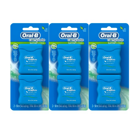 (3 Pack) Oral-B Complete SatinFloss Dental Floss, Mint, 50 M, Pack of