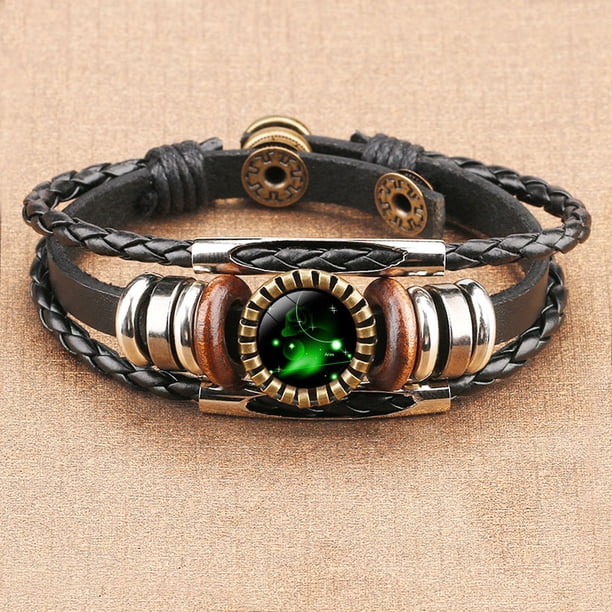 Pulseras para mujer, regalos para mujer, pulsera de 12 constelaciones, pulsera de cuerda de cuero, pulsera de cuerda tejida a mano para hombre y mujer, pulsera de cadena punk.