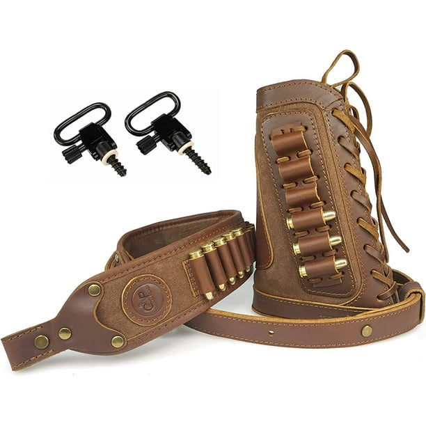 WAYNE'S DOG Leather Gun Shell Holder Buttstock with Matched Rifle Sling