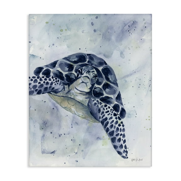 Stupell Industries Swimming Blue Turtle Animals & Insects Painting Gallery Wrapped Canvas Art Print Wall Art, 16 x 20