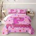 thumbnail image 2 of spefrowx Glitter Princess Letter P Print Quilt Full for Girls, Pink Star Bow Full Bedspread Sets, 3 Pieces, 2 of 7