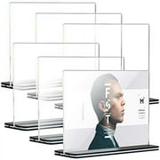 [6 Pack] 5x7 inch Office Table Sign Display Holder for Trade Show Exhibition, Tomorotec T-Shape Black Base Double-Sided Menu Dispaly, Slant Ad Photo Frame Brochure Holder, Clear Acrylic (Potrait)