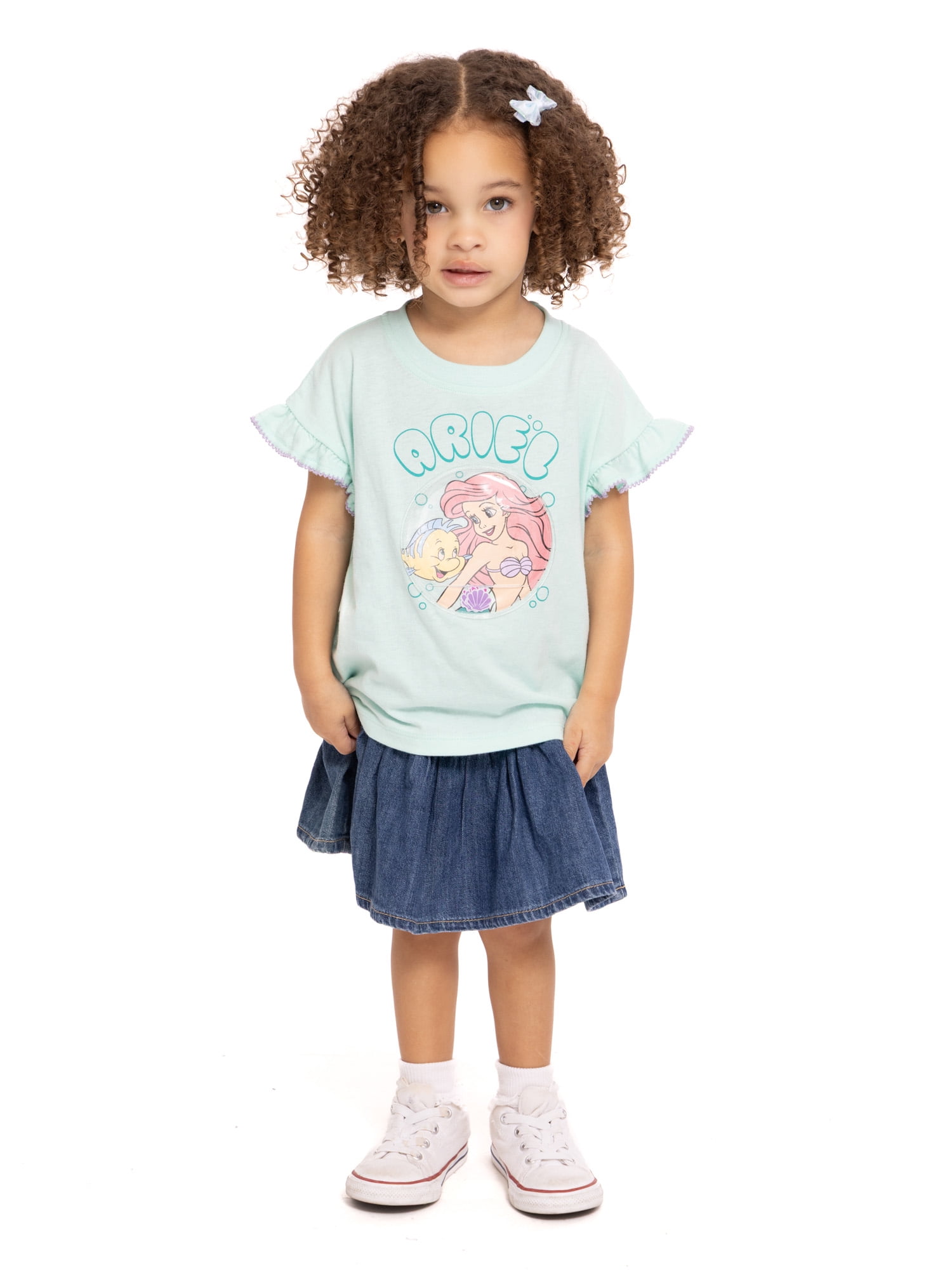 The Little Mermaid Ariel Toddler Girls Ruffle Graphic Tee with Short Sleeves, Sizes 12M-5T