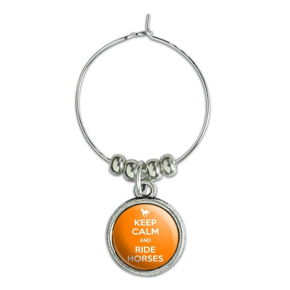 Keep Calm And Ride Horses Horseback Riding Wine Glass Charm Drink Marker