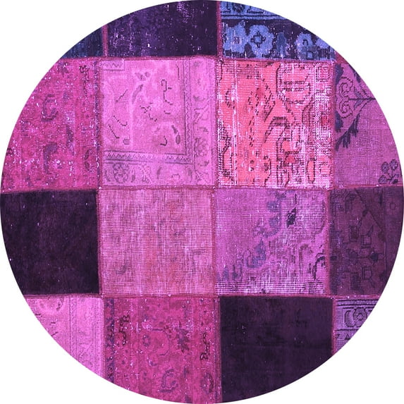 Ahgly Company Indoor Round Patchwork Purple Transitional Area Rugs, 7' Round