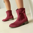 thumbnail image 4 of Viluyesy Womens Mid Calf Boots, Pull-On Chunky Heels Suede Leather Fall Winter Dress Boots Red, 4 of 8