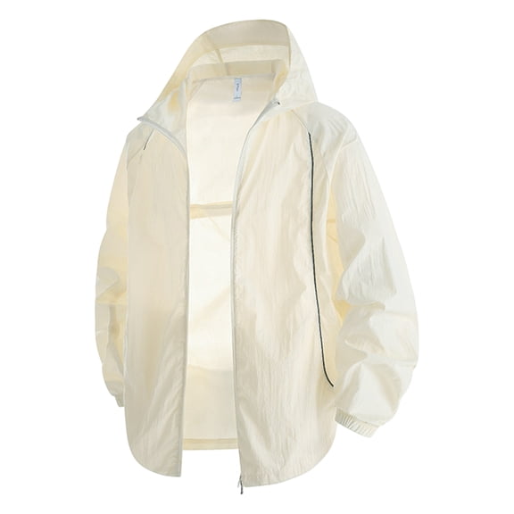 Rexolia Men’s UPF 50 Full Zip Hoodie Jacket Lightweight Sun Protection Fishing Hiking Performance Beige L