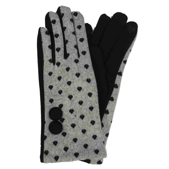 Womens Gray & Black Hearts Stretch Fit Texting & Tech Touchscreen Gloves