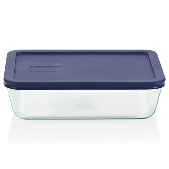 Pyrex 6-cup Rectangular Glass Food Storage Container with Blue Lid