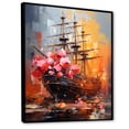 thumbnail image 2 of Designart "Pirate Ship Golden Galleon III" Coastal Framed Wall Art - Coastal Yellow Coastal Boat Entryway Framed Wall Art Print, 2 of 6