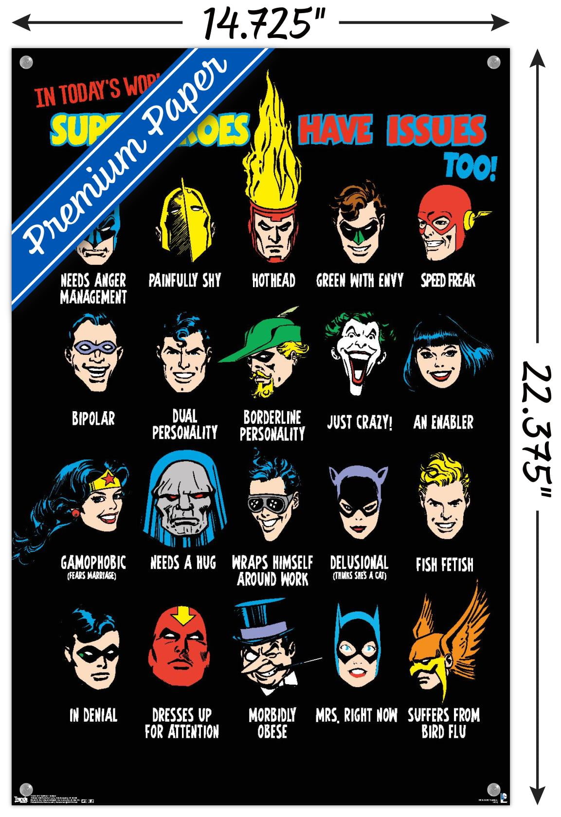 DC Comics - Justice League - Issues Wall Poster with Push Pins, 14.725" x 22.375"