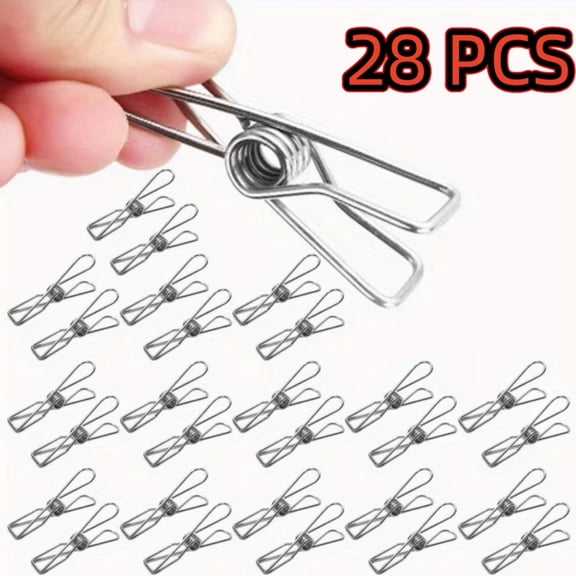 28-Pack Heavy-Duty Stainless Steel Clothespins - 304 Grade for Outdoor & Laundry Use