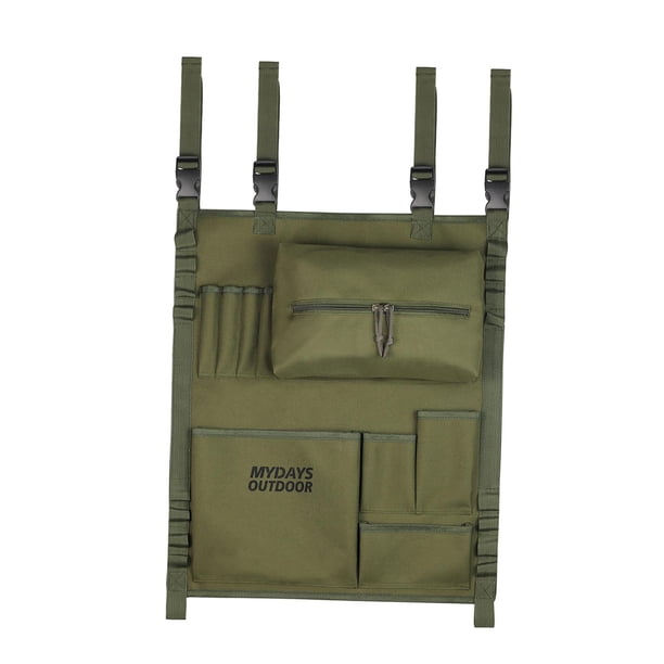 Bolsa de almacenamiento para utensilios de barbacoa, bolsa organizadora de utensilios de cocina de bolsillo múltiple Oxford 600D para colgar Verde Cola almacenamiento de vajilla de picnic