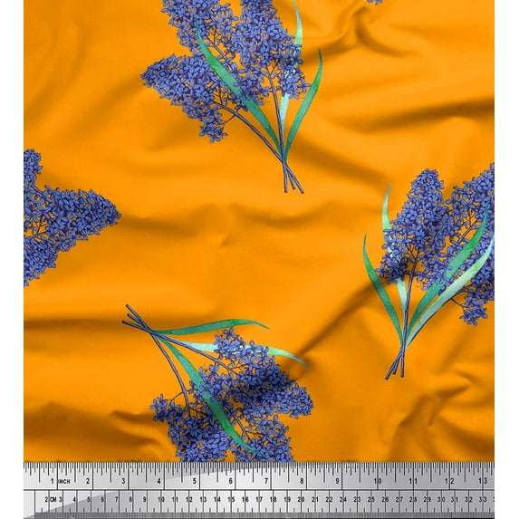 Soimoi Cotton Voile Fabric Lavender Flower Print Sewing Fabric Yard 42 Inch Wide