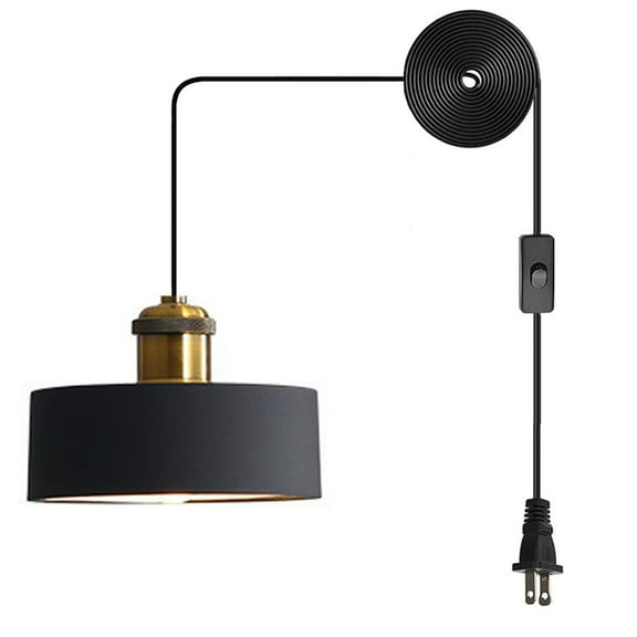 JLOWCO Led Hanging Lights with Plug in Cord,modern Pendant Lights Kitchen Island Lighting Retro Bedroom Hanging Lamp Black (LED Bulb Include)